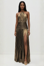 Plisowana sukienka maxi z dekoltem halter