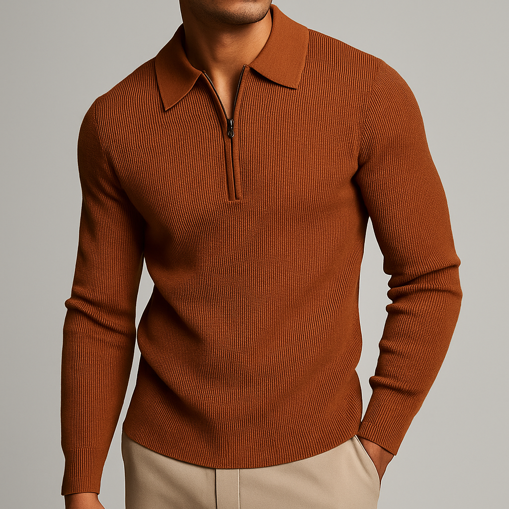 Męski Sweter Polo z Zamkiem