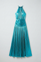 Plisowana sukienka maxi z dekoltem halter