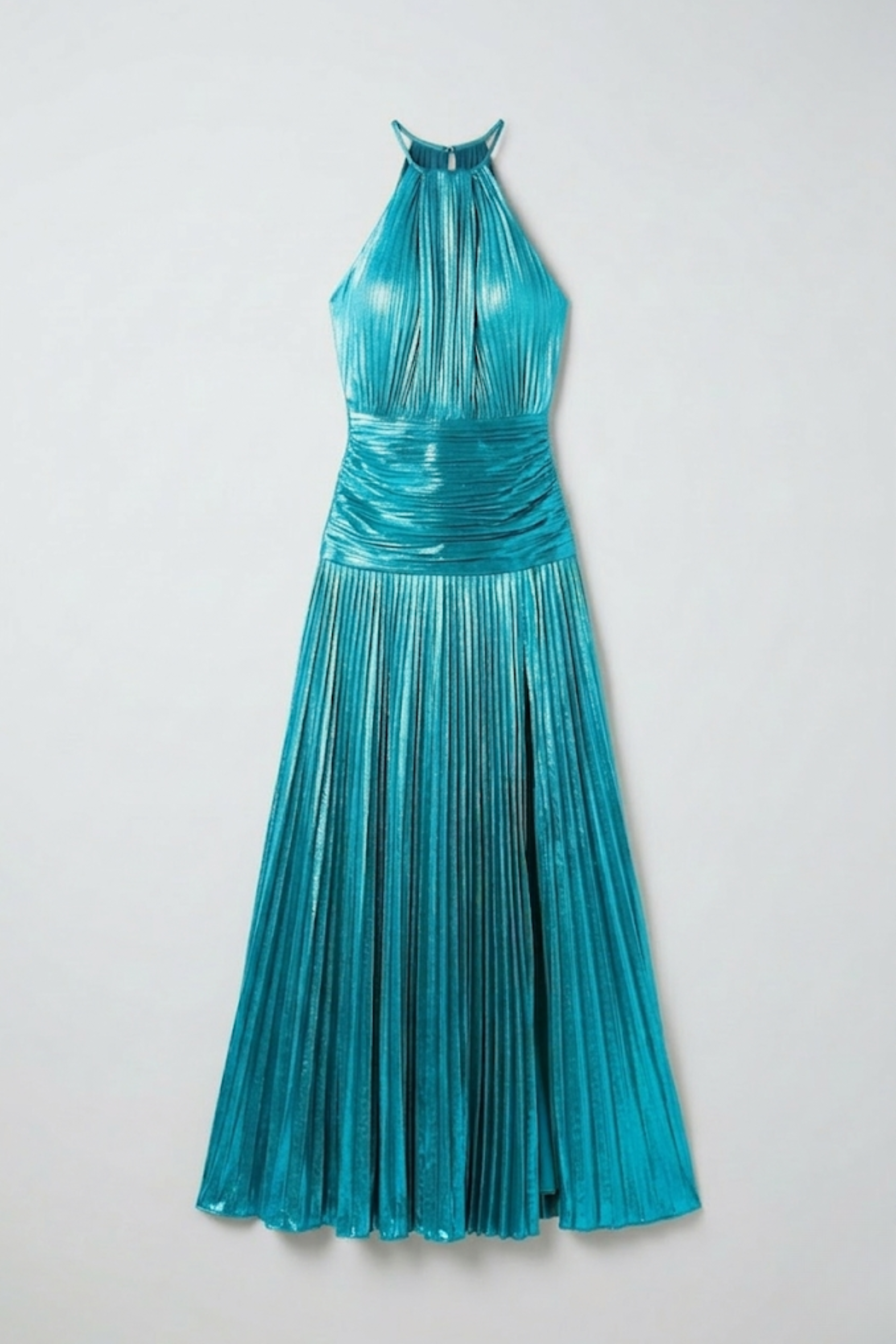 Plisowana sukienka maxi z dekoltem halter