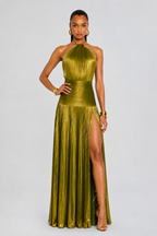 Plisowana sukienka maxi z dekoltem halter