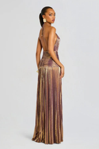 Plisowana sukienka maxi z dekoltem halter