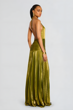 Plisowana sukienka maxi z dekoltem halter