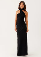 Suknia Maxi z Asymetrycznym Dekoltem Halter