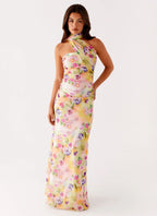 Suknia Maxi z Asymetrycznym Dekoltem Halter