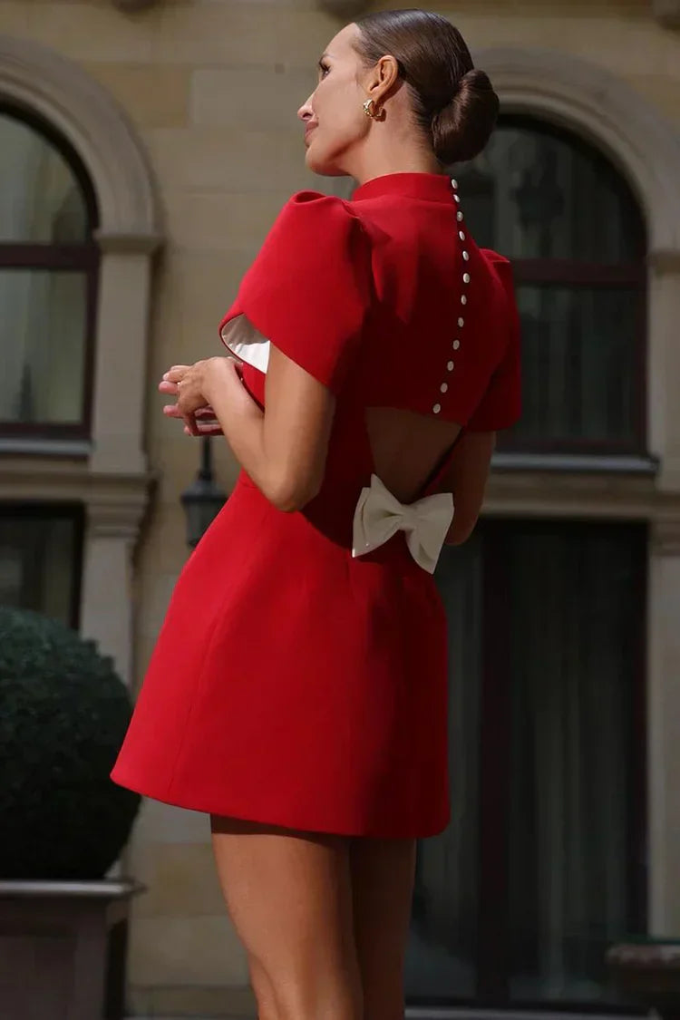 Elegancka sukienka mini z bufiastymi rękawami