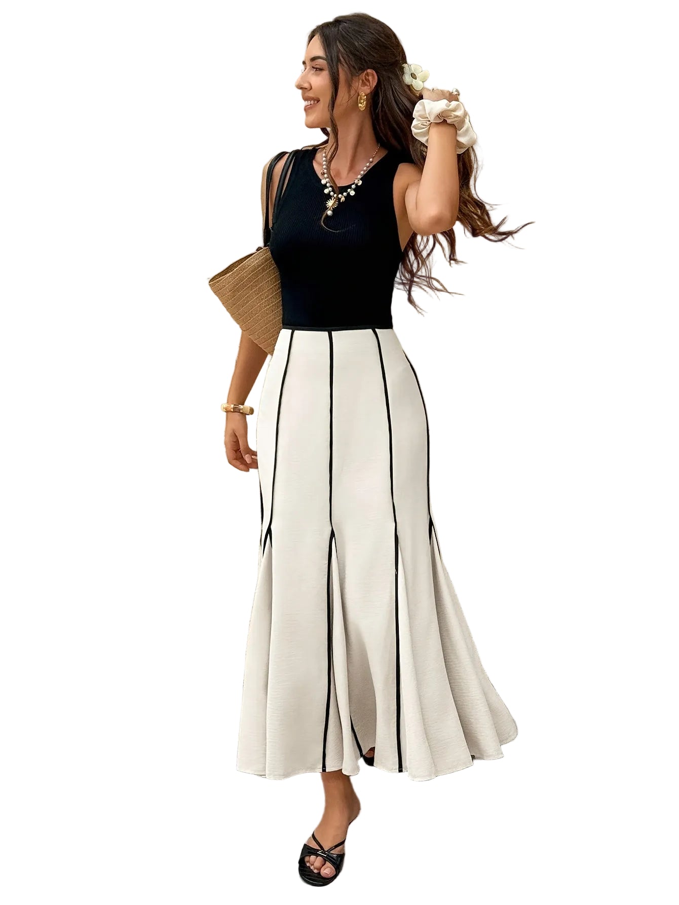 Damska Spódnica Maxi Z Wysokim Stanem I Pionowym Paskowaniem