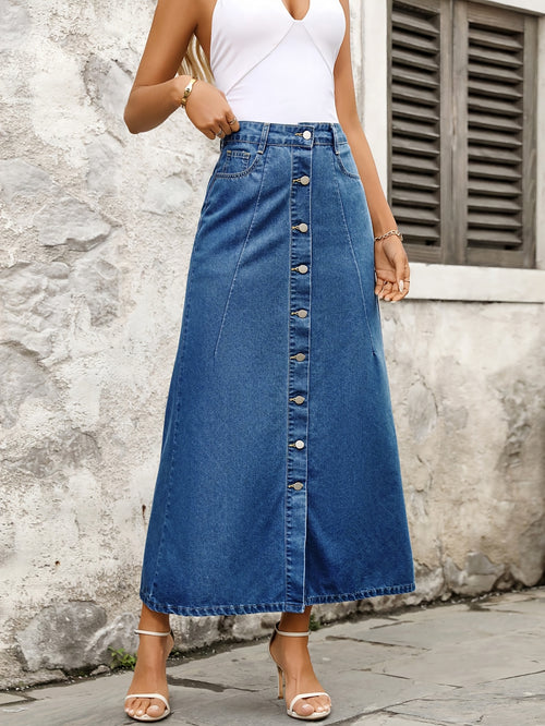 Damska Spódnica Maxi Zapinana Na Guziki Z Kieszeniami