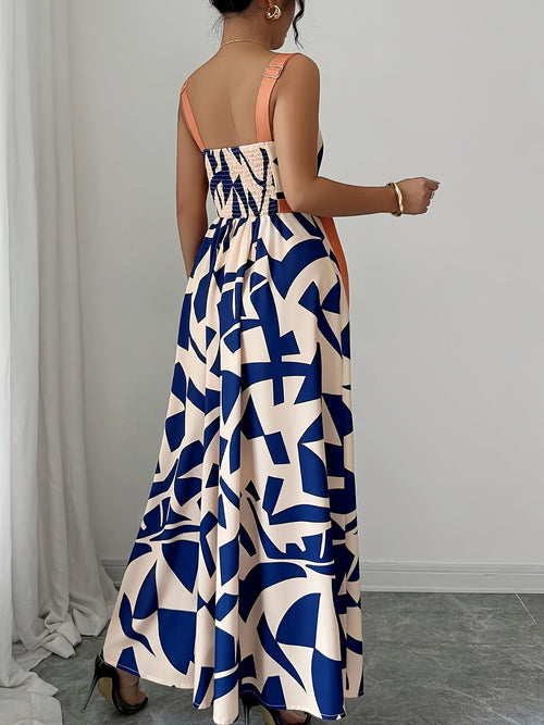 Damska Sukienka Maxi Bez Rękawów Z Geometrycznym Wzorem