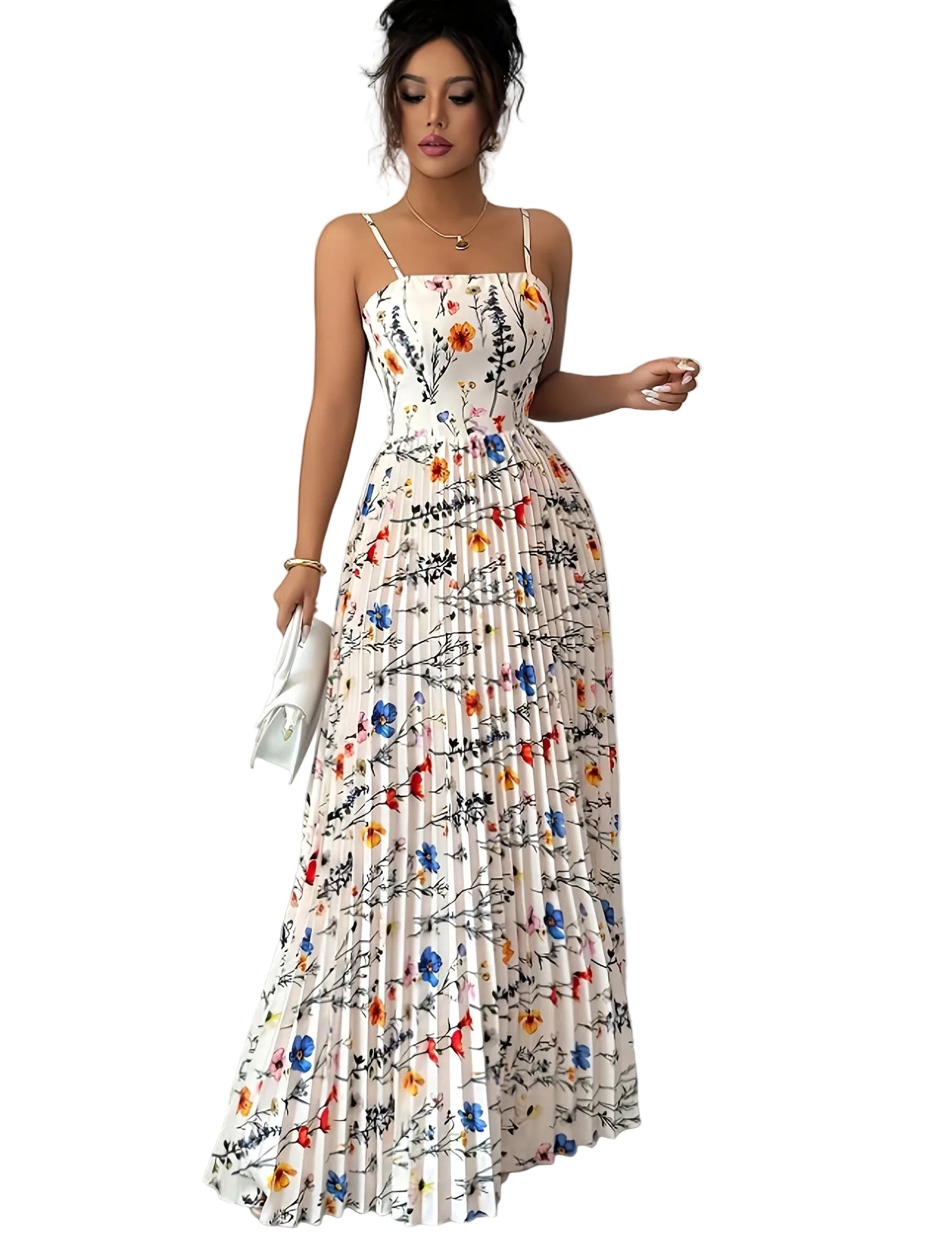 Damska Sukienka Maxi Bez Rękawów Z Kwiatowym Wzorem