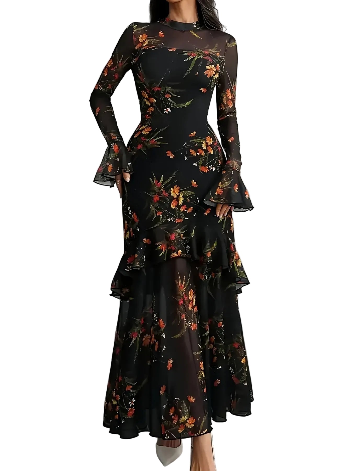 Damska Sukienka Maxi Z Wzorem Kwiatów I Liści