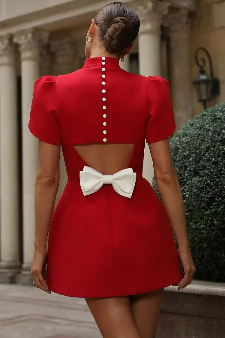 Elegancka sukienka mini z bufiastymi rękawami