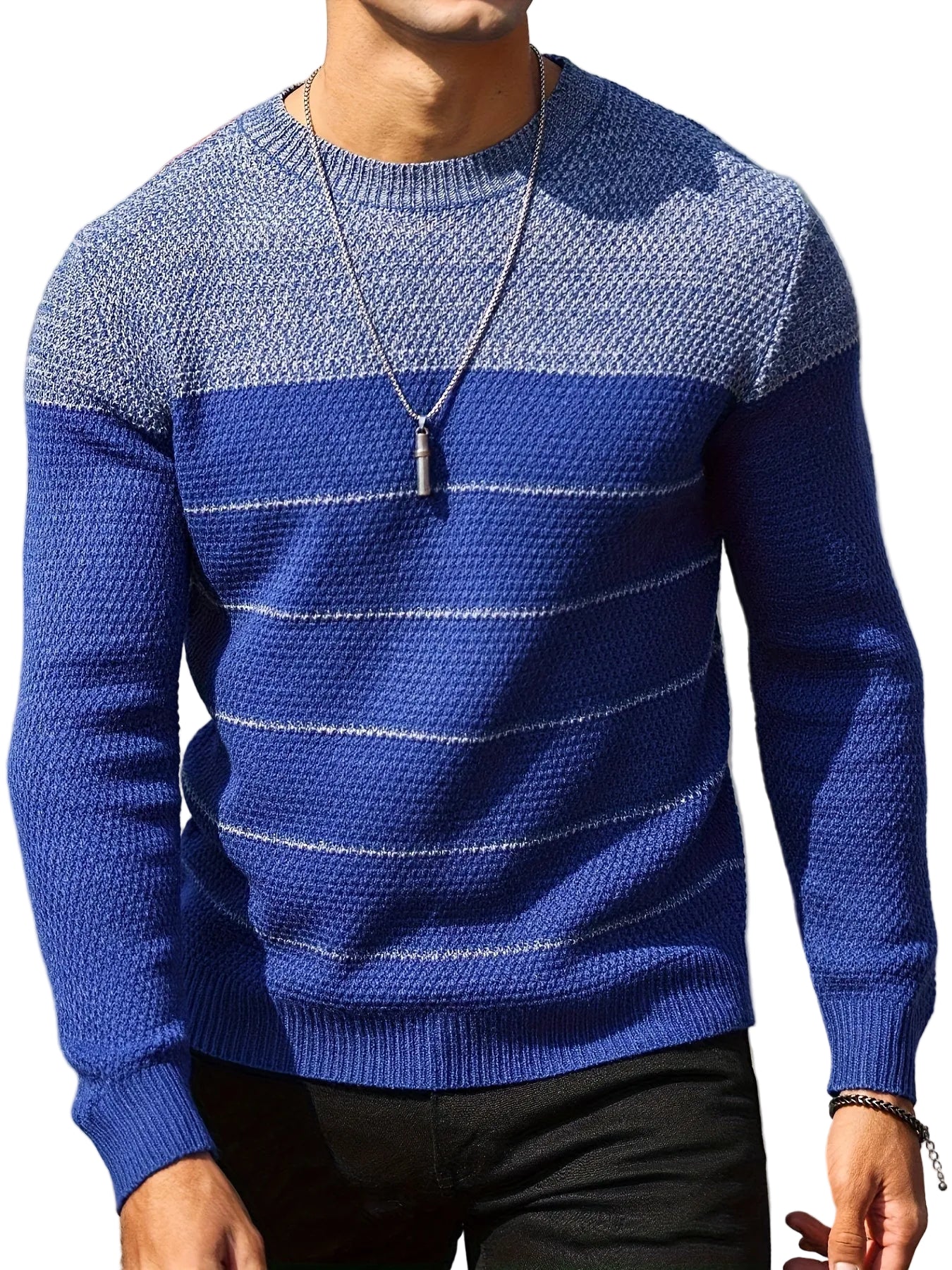 Męski Sweter Okrągły Dekolt Dwukolorowy