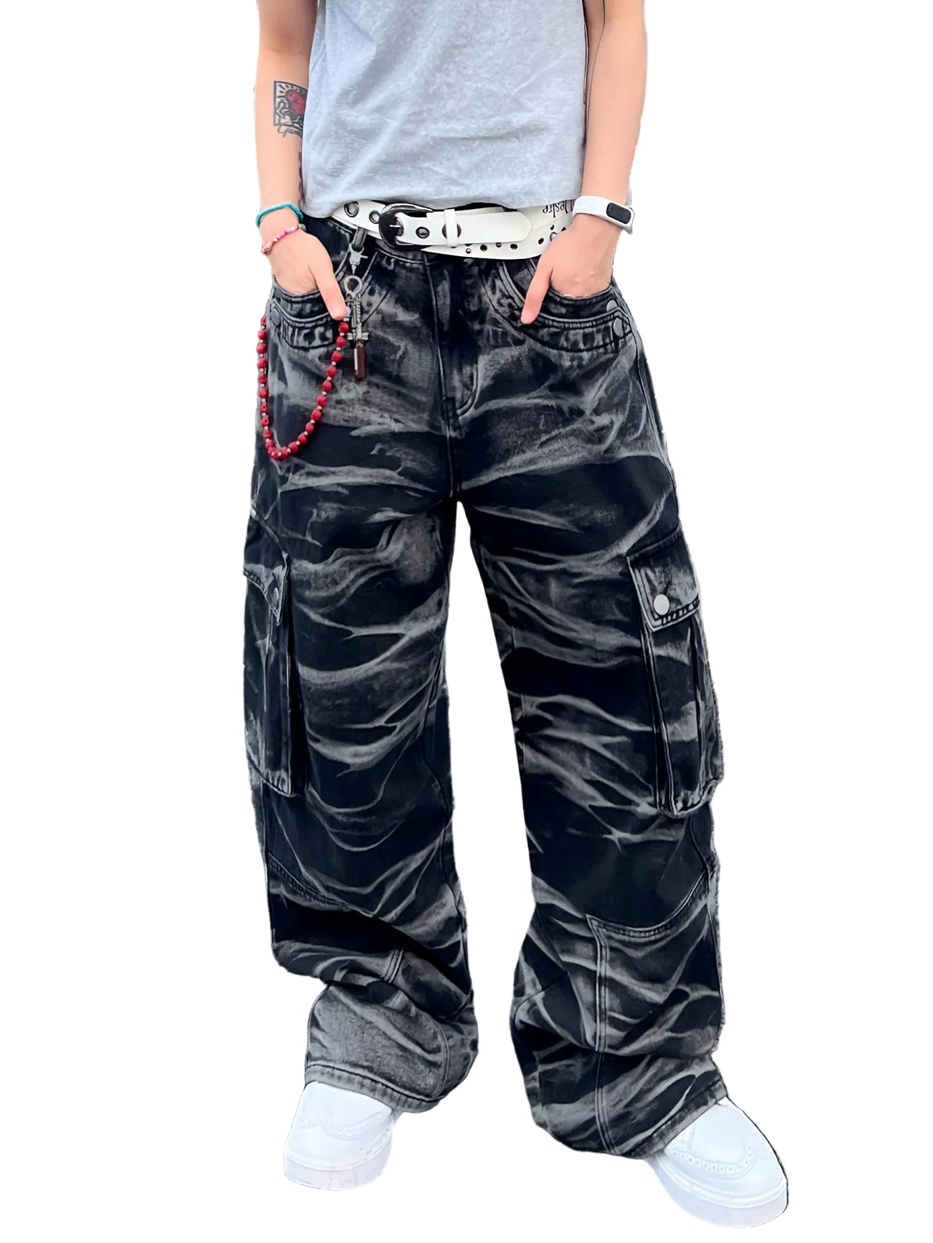 Męskie Spodnie Cargo o Szerokich Nogawkach