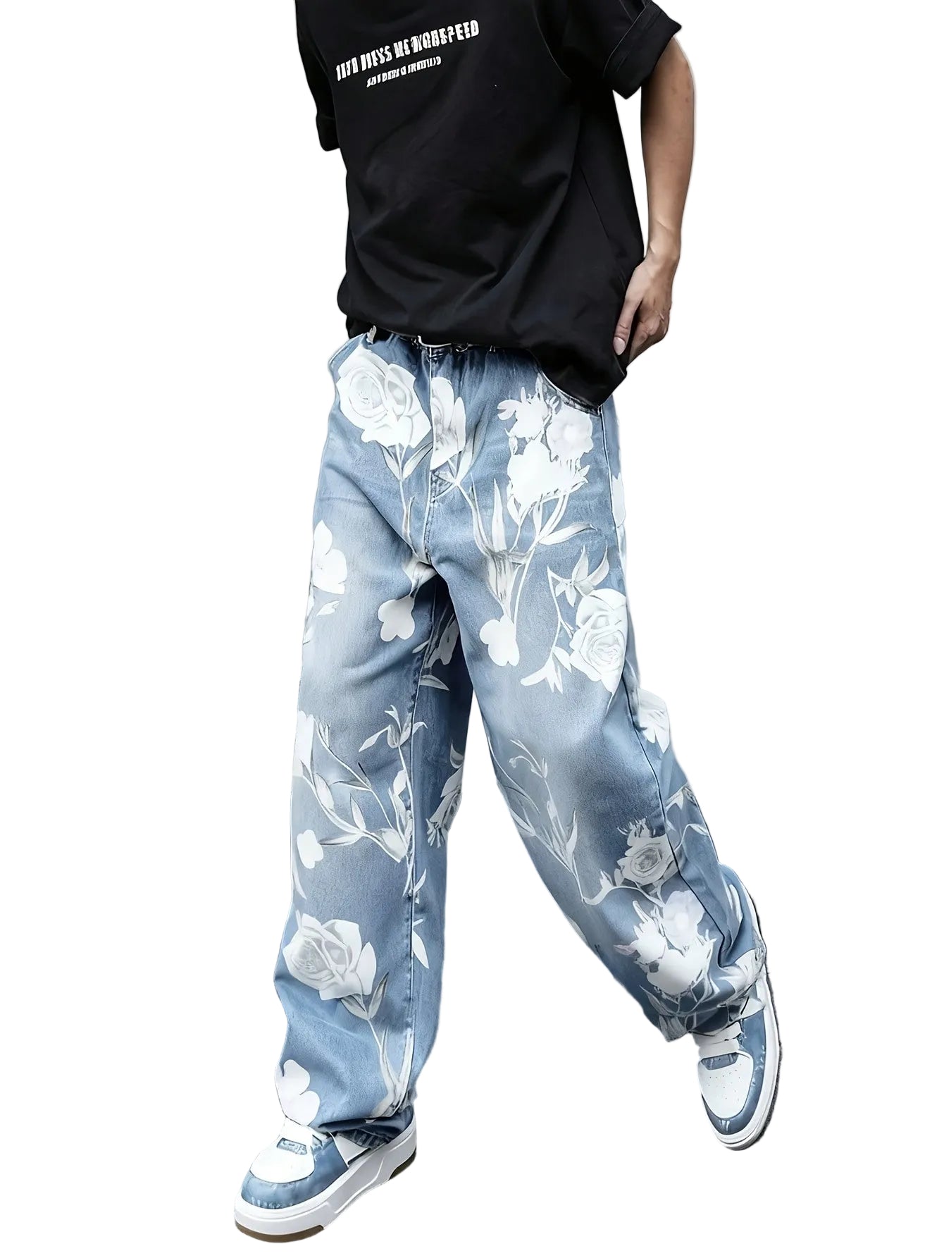 Męskie Spodnie o Prostej Nogawce w Kwiaty